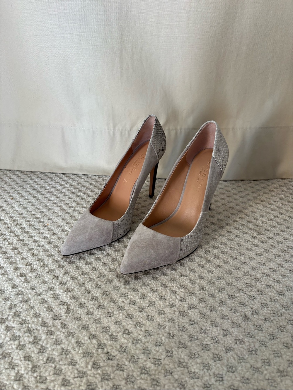 Halston Heritage Grey Suede Pointed-Toe Stiletto Pumps
